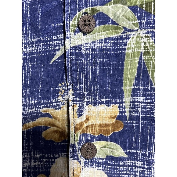 Tommy Bahama Blue Silk Hawaiian Floral Shirt Short Sleeve Button Up Beach Sz L - Picture 4 of 8